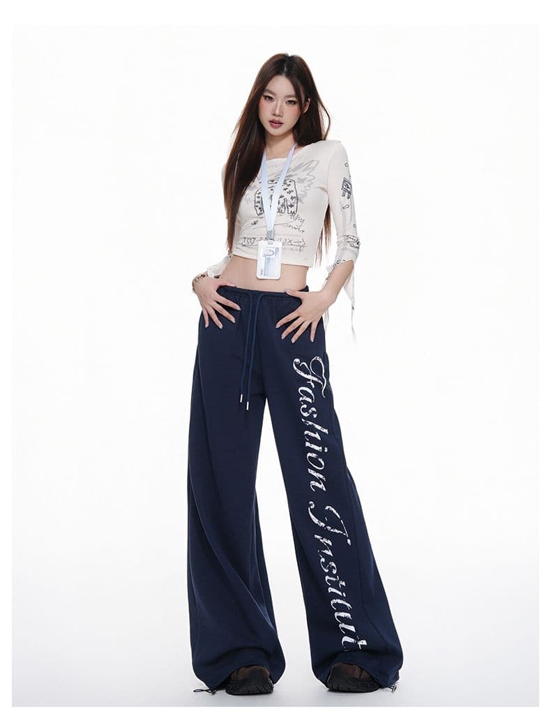 아메리칸 알파벳 캐주얼 스트레이트 팬츠 여성 펌프 로프 바지 와이드 레그 팬츠 루즈핏 슬림해 보이는 긴 바지 s-xl 상세 이미지 21