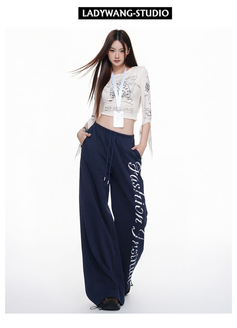 아메리칸 알파벳 캐주얼 스트레이트 팬츠 여성 펌프 로프 바지 와이드 레그 팬츠 루즈핏 슬림해 보이는 긴 바지 s-xl 상세 이미지 24