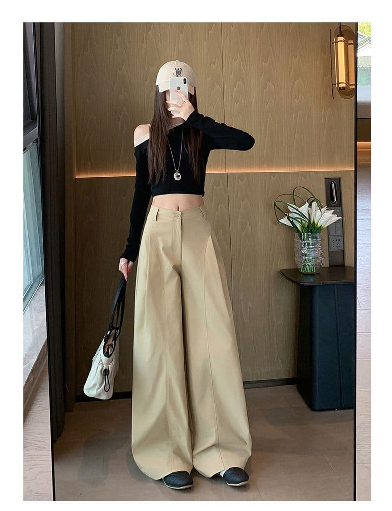 플리츠 정장 와이드 레깅스 바지 2026 봄 새로운 느긋한 바람 패션 하이웨이스트 슬림해 보이는 캐주얼 만 S 바지 상세 이미지 8