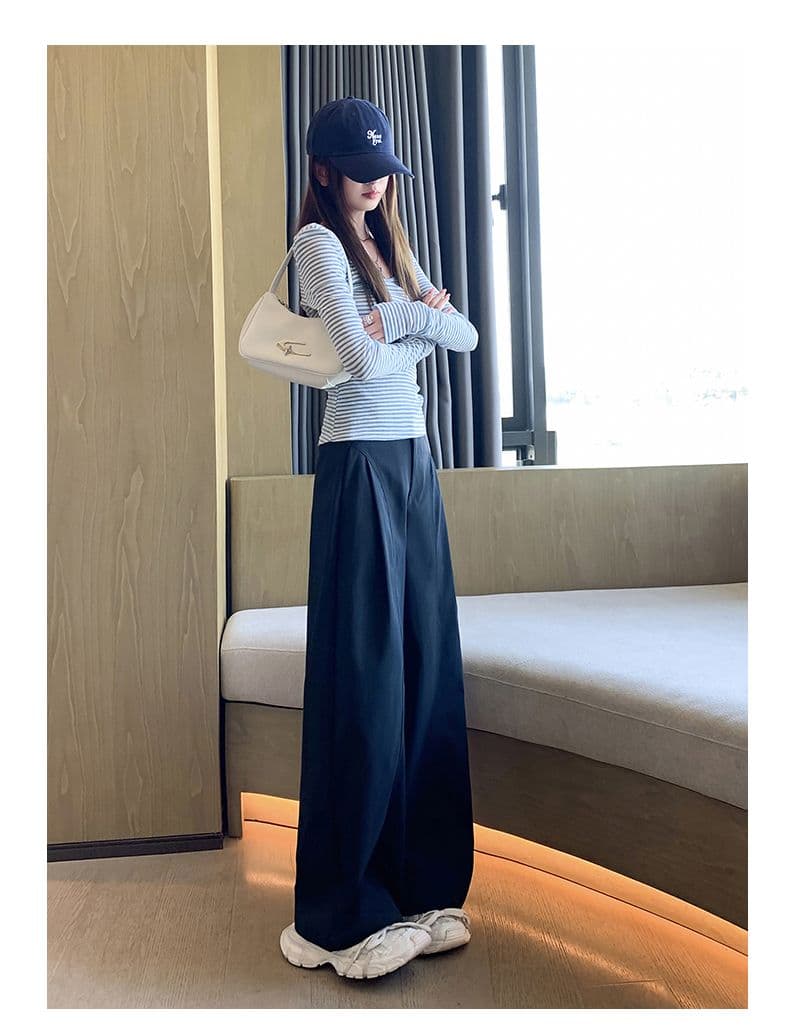 플리츠 정장 와이드 레깅스 바지 2026 봄 새로운 느긋한 바람 패션 하이웨이스트 슬림해 보이는 캐주얼 만 S 바지 상세 이미지 22