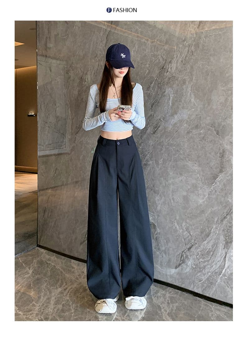 플리츠 정장 와이드 레깅스 바지 2026 봄 새로운 느긋한 바람 패션 하이웨이스트 슬림해 보이는 캐주얼 만 S 바지 상세 이미지 27