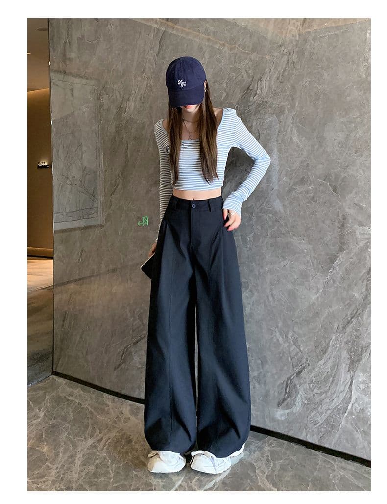 플리츠 정장 와이드 레깅스 바지 2026 봄 새로운 느긋한 바람 패션 하이웨이스트 슬림해 보이는 캐주얼 만 S 바지 상세 이미지 28