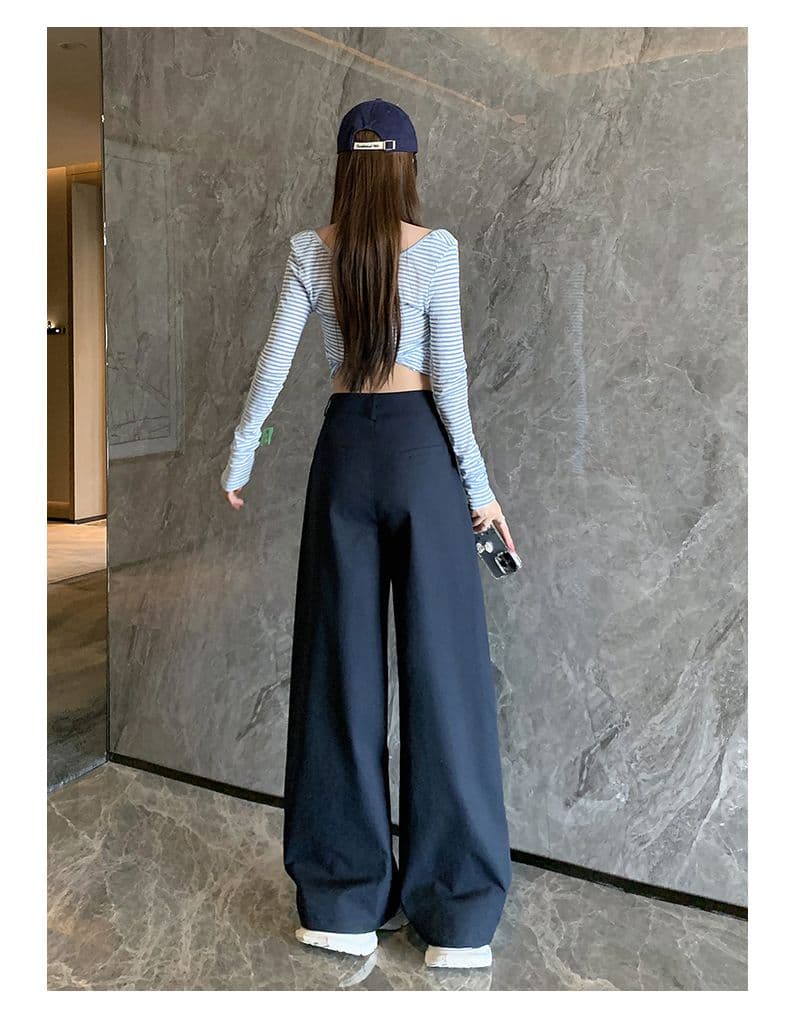 플리츠 정장 와이드 레깅스 바지 2026 봄 새로운 느긋한 바람 패션 하이웨이스트 슬림해 보이는 캐주얼 만 S 바지 상세 이미지 29