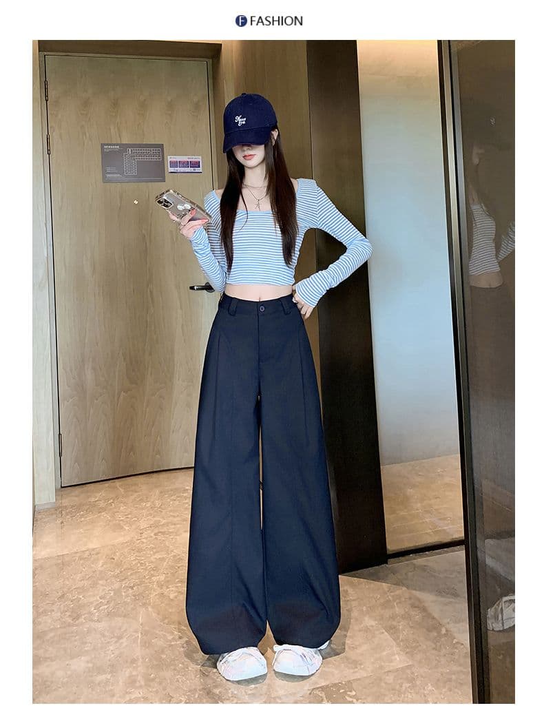 플리츠 정장 와이드 레깅스 바지 2026 봄 새로운 느긋한 바람 패션 하이웨이스트 슬림해 보이는 캐주얼 만 S 바지 상세 이미지 30