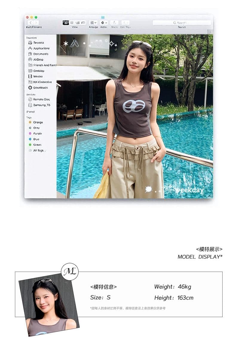 아메리칸 레트로 레이스 패치워크 디자인 주름 루즈핏 넓은 다리 캐주얼 바지 여성 상세 이미지 6