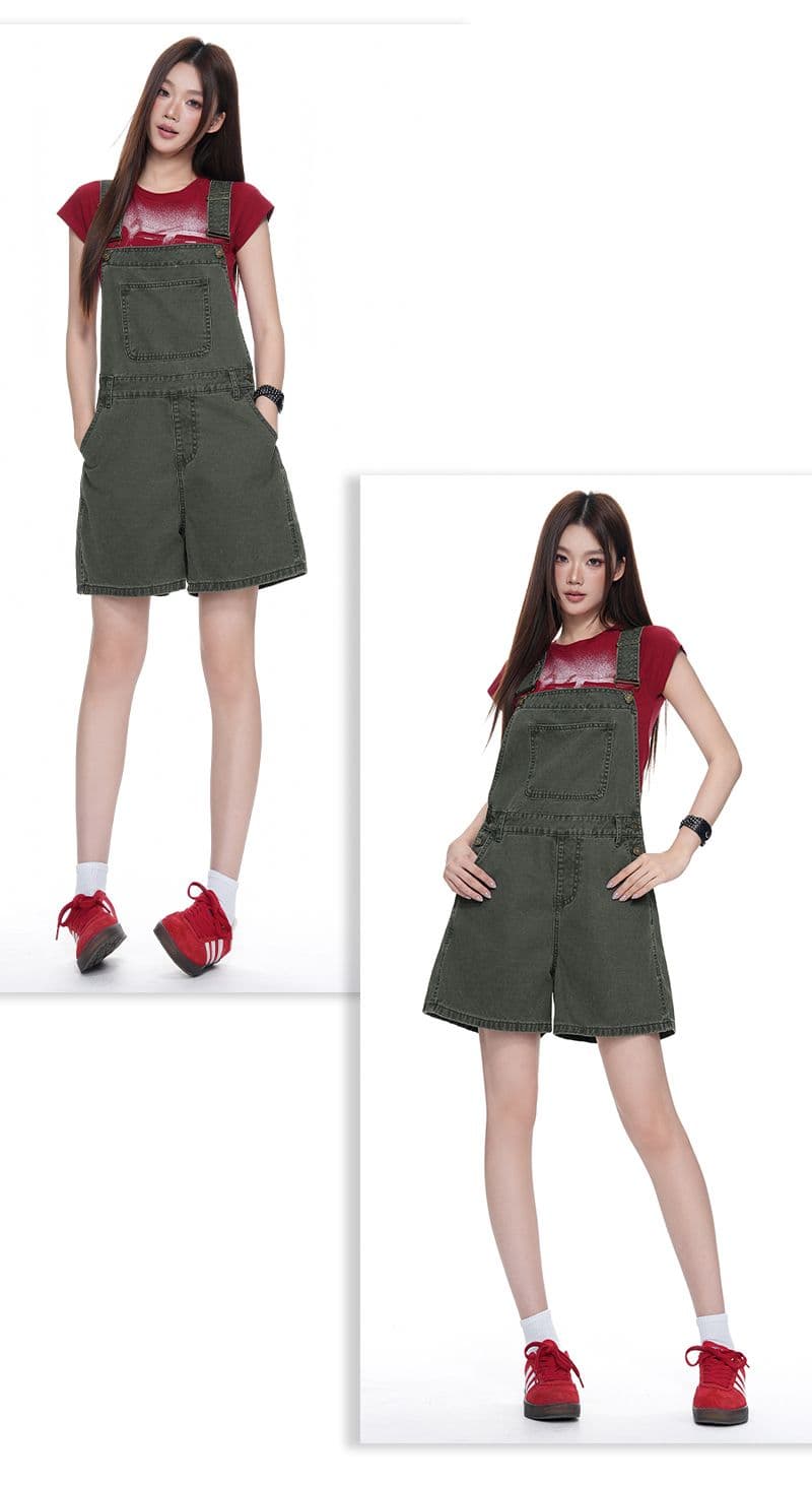 아메리칸 레트로 외국 가스 연령 감소 루즈핏 데님 멜빵 반바지 여성 상세 이미지 14