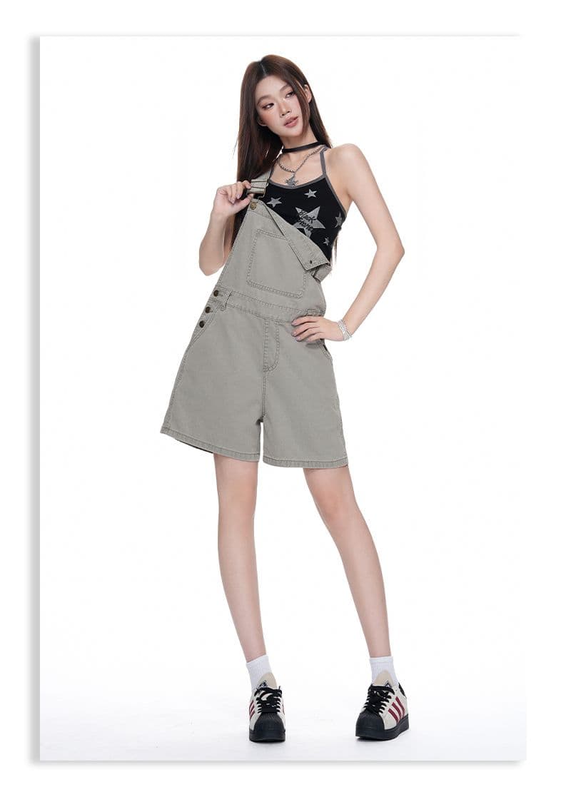 아메리칸 레트로 외국 가스 연령 감소 루즈핏 데님 멜빵 반바지 여성 상세 이미지 22