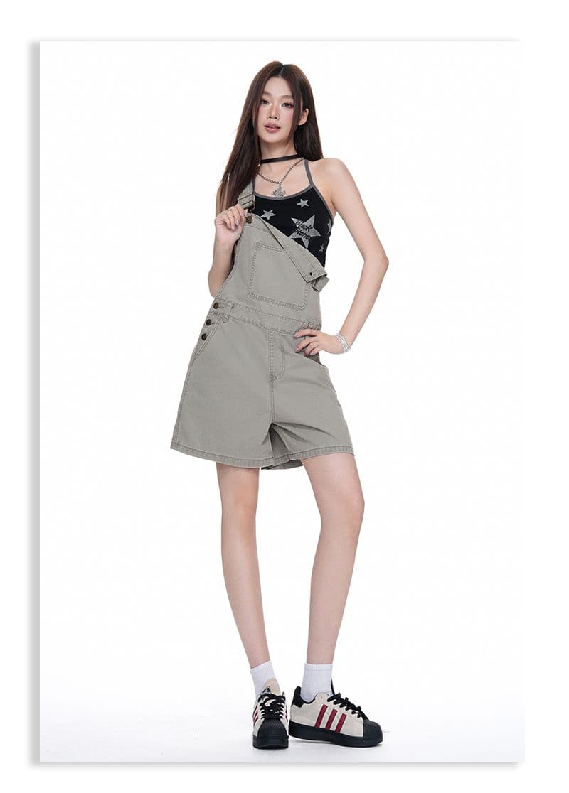 아메리칸 레트로 외국 가스 연령 감소 루즈핏 데님 멜빵 반바지 여성 상세 이미지 26