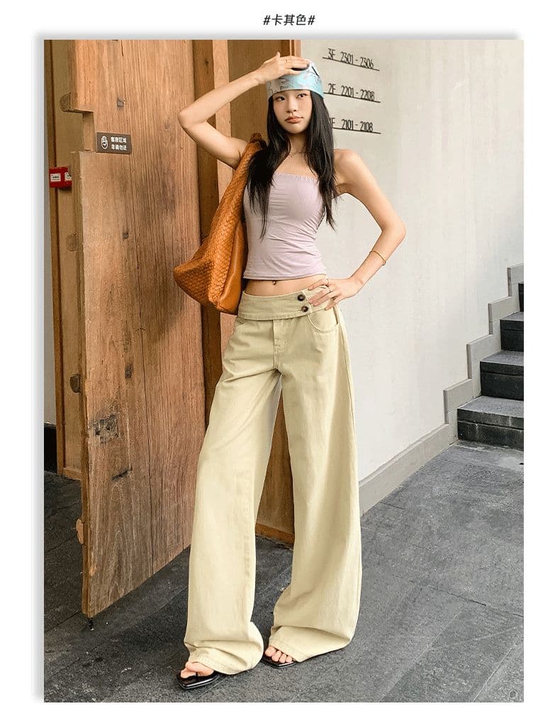 아메리칸 레트로 더블 버클 허리 머리 표지 넓적 다리 캐주얼 루즈핏 넓은 다리 청바지 여성 상세 이미지 7