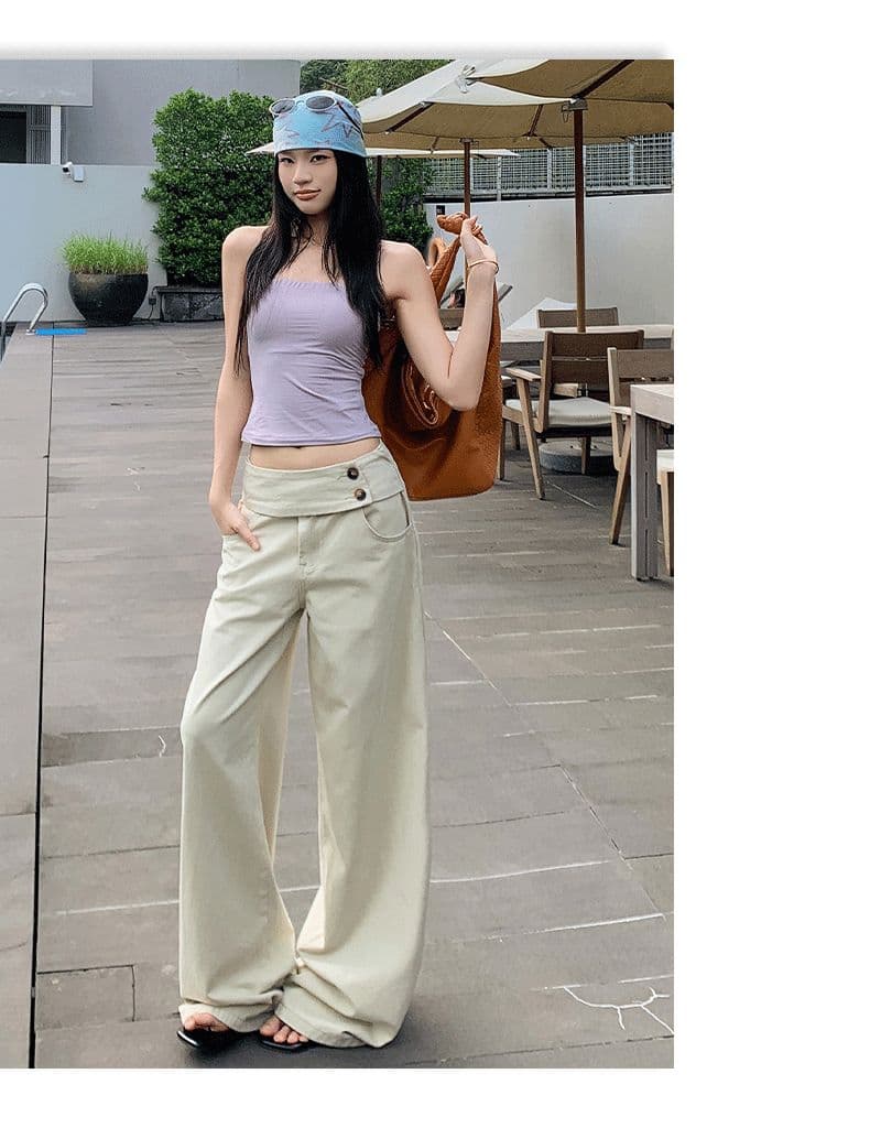 아메리칸 레트로 더블 버클 허리 머리 표지 넓적 다리 캐주얼 루즈핏 넓은 다리 청바지 여성 상세 이미지 10