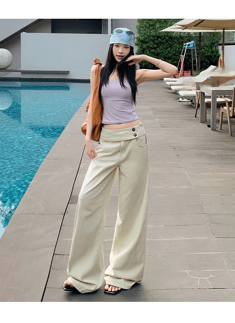 아메리칸 레트로 더블 버클 허리 머리 표지 넓적 다리 캐주얼 루즈핏 넓은 다리 청바지 여성 상세 이미지 11