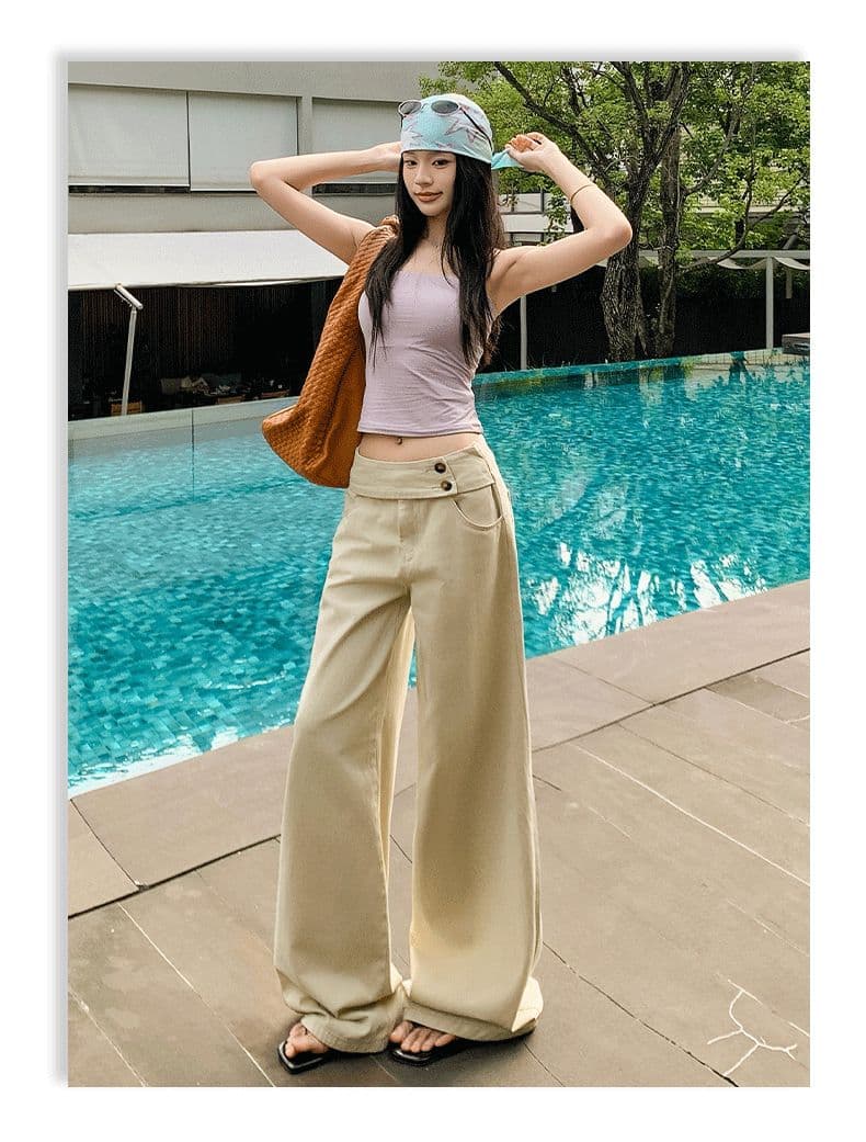 아메리칸 레트로 더블 버클 허리 머리 표지 넓적 다리 캐주얼 루즈핏 넓은 다리 청바지 여성 상세 이미지 12