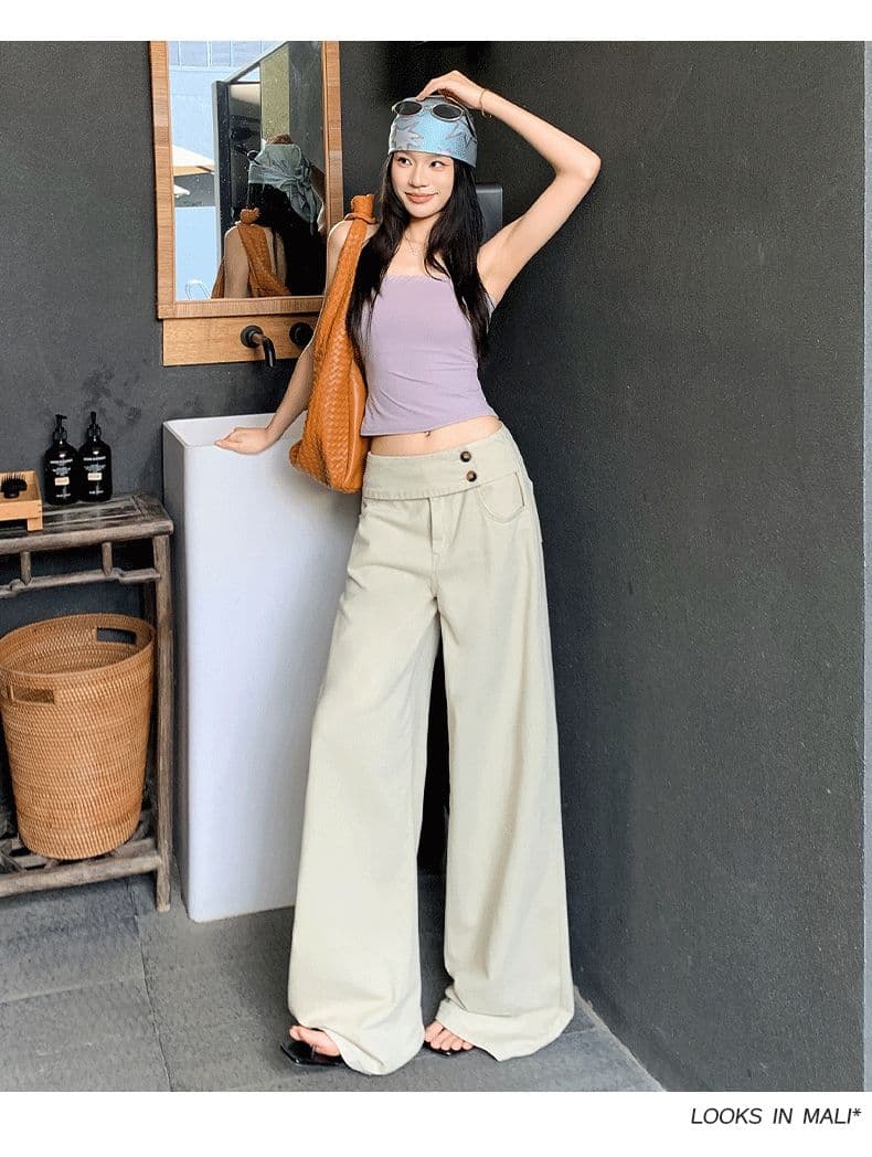 아메리칸 레트로 더블 버클 허리 머리 표지 넓적 다리 캐주얼 루즈핏 넓은 다리 청바지 여성 상세 이미지 17