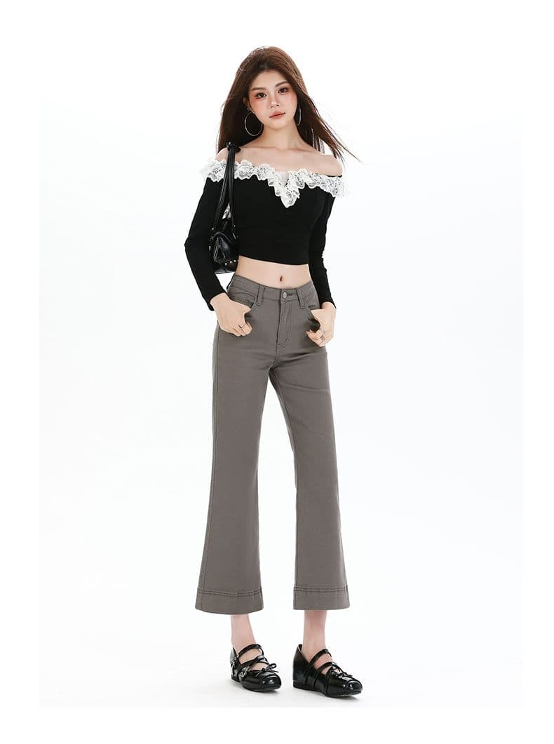 깊은 안개 회색 슈퍼 허리 엉덩이 ~보다 펭 넓적 다리 부츠컷 청바지 여성 작은 키 새로운 섹시함 핫걸 몸매 가꾸기 9부 바지 상세 이미지 13