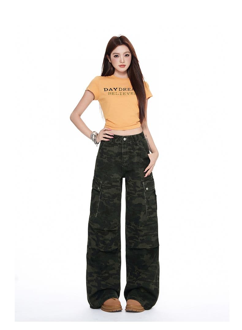 아메리칸 핫걸 넓은 다리 카모플라주 바지 청바지 이른 가을 새로운 하이웨이스트 루즈핏 슬림해 보이는 워크웨어 팬츠 여성 상세 이미지 12