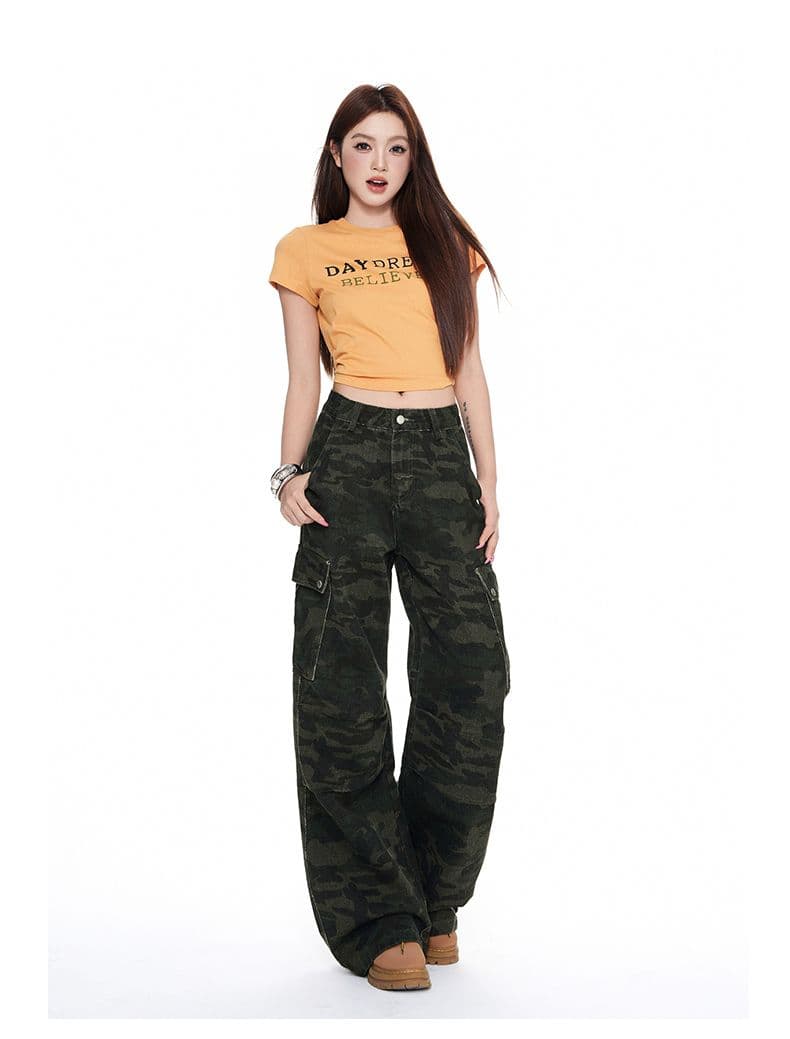 아메리칸 핫걸 넓은 다리 카모플라주 바지 청바지 이른 가을 새로운 하이웨이스트 루즈핏 슬림해 보이는 워크웨어 팬츠 여성 상세 이미지 14