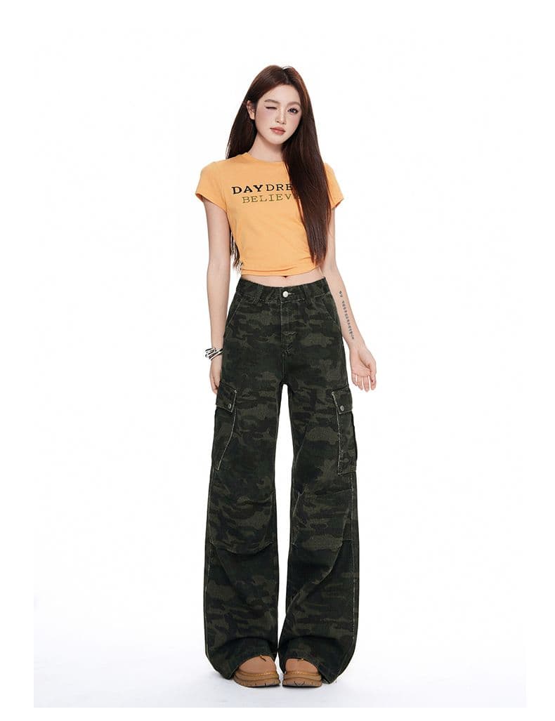 아메리칸 핫걸 넓은 다리 카모플라주 바지 청바지 이른 가을 새로운 하이웨이스트 루즈핏 슬림해 보이는 워크웨어 팬츠 여성 상세 이미지 16