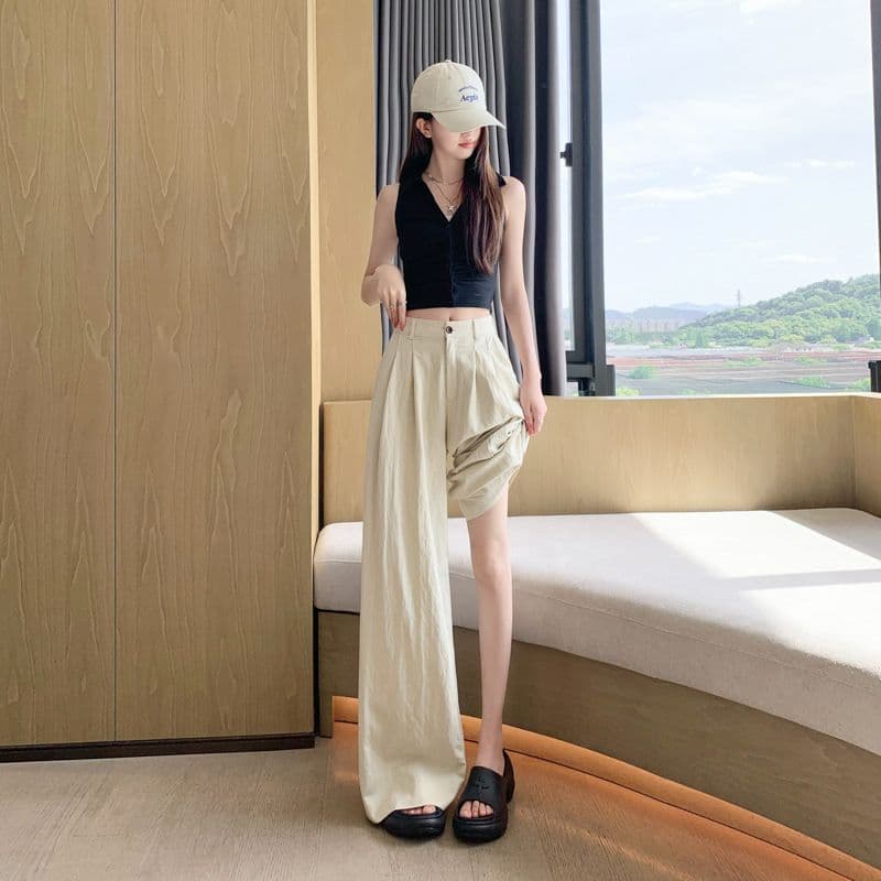 오래된 돈 바람 레트로 얼음 실크 면 린넨 도루 센스 바닥 청소 바지 여성 새로운 루즈핏 캐주얼 와이드 레그 팬츠 이미지 4
