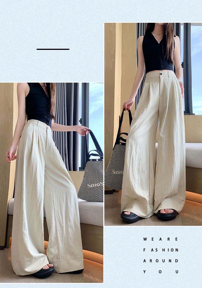 오래된 돈 바람 레트로 얼음 실크 면 린넨 도루 센스 바닥 청소 바지 여성 새로운 루즈핏 캐주얼 와이드 레그 팬츠 상세 이미지 4