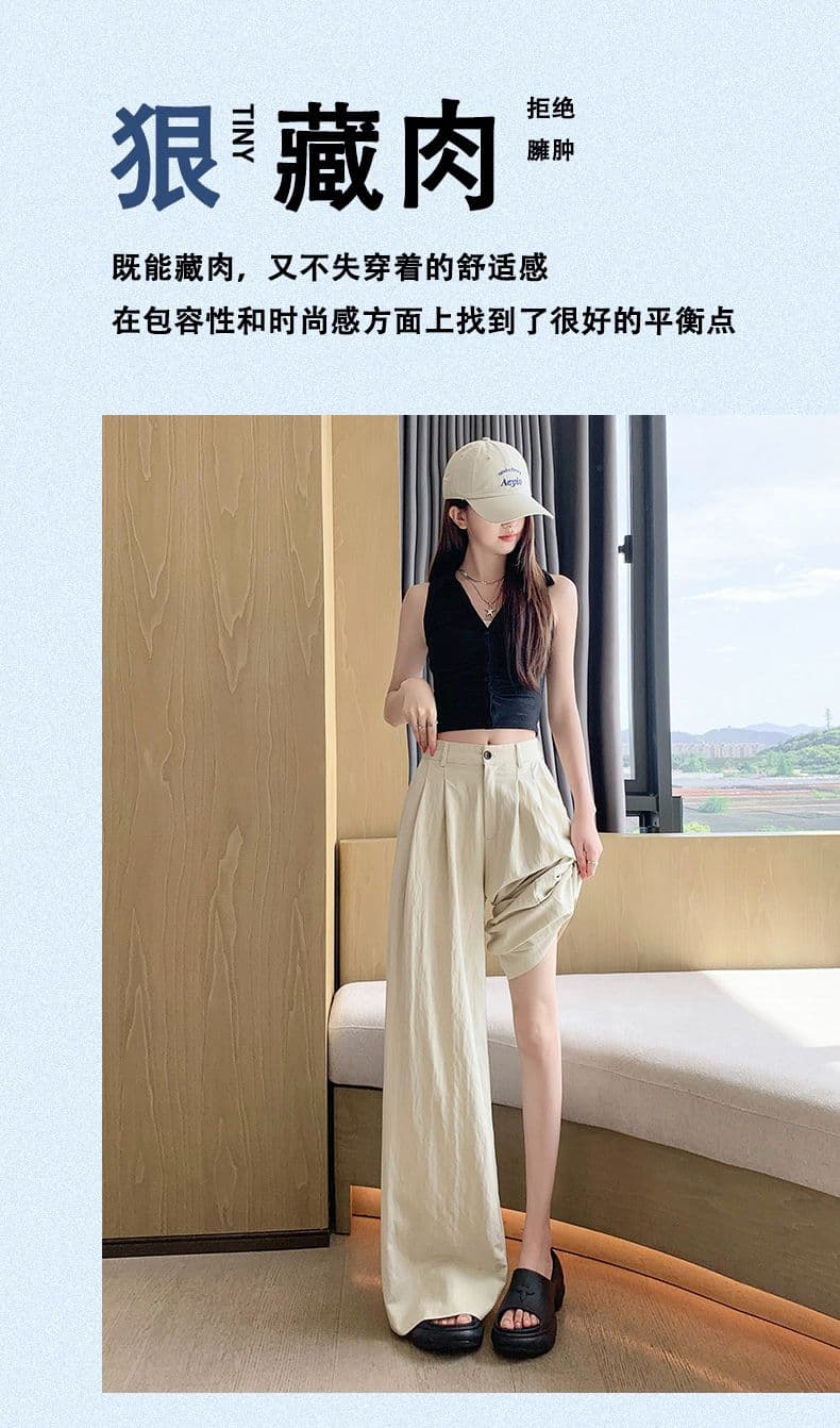 오래된 돈 바람 레트로 얼음 실크 면 린넨 도루 센스 바닥 청소 바지 여성 새로운 루즈핏 캐주얼 와이드 레그 팬츠 상세 이미지 14