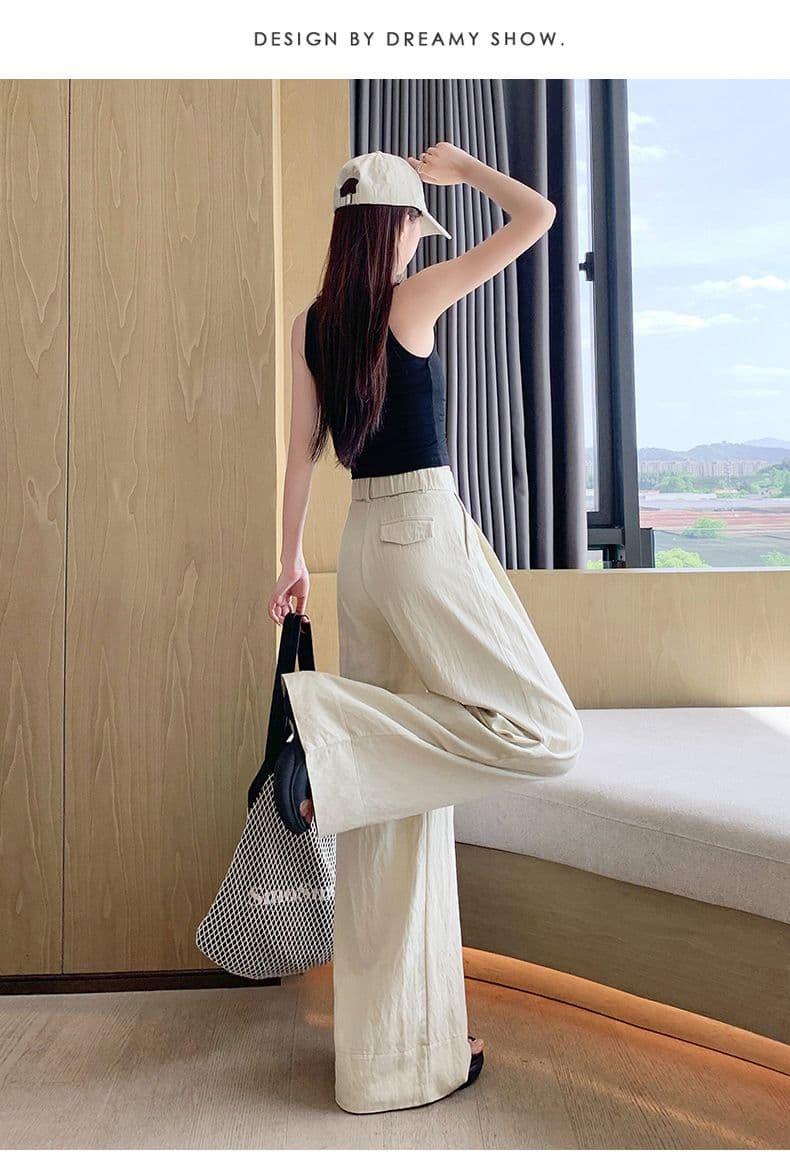 오래된 돈 바람 레트로 얼음 실크 면 린넨 도루 센스 바닥 청소 바지 여성 새로운 루즈핏 캐주얼 와이드 레그 팬츠 상세 이미지 18