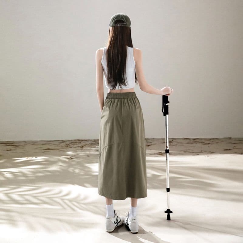 아메리칸 워크웨어 바람 펌프 로프 디자인 센스 반신 스커트 새로운 얇고 가벼운 속도 건조한 캐주얼 중간 길이 우산 치마 이미지 3
