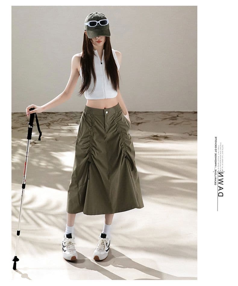 아메리칸 워크웨어 바람 펌프 로프 디자인 센스 반신 스커트 새로운 얇고 가벼운 속도 건조한 캐주얼 중간 길이 우산 치마 상세 이미지 16