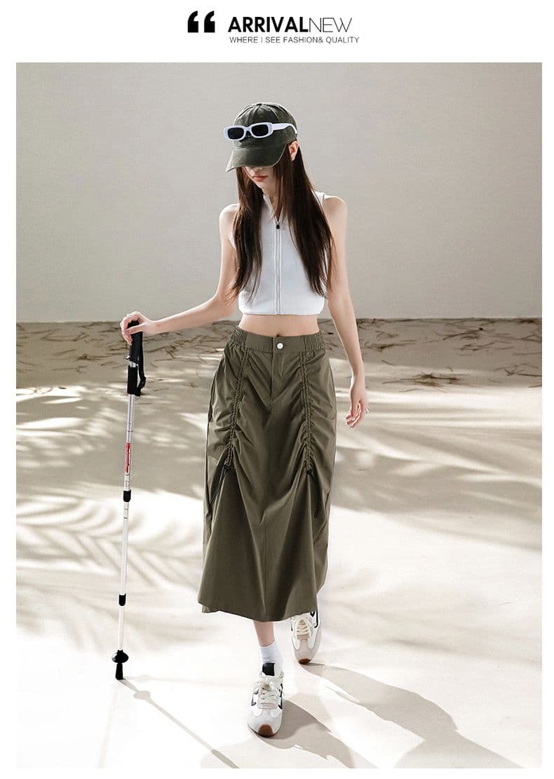 아메리칸 워크웨어 바람 펌프 로프 디자인 센스 반신 스커트 새로운 얇고 가벼운 속도 건조한 캐주얼 중간 길이 우산 치마 상세 이미지 17