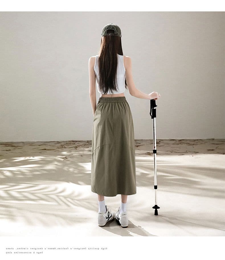 아메리칸 워크웨어 바람 펌프 로프 디자인 센스 반신 스커트 새로운 얇고 가벼운 속도 건조한 캐주얼 중간 길이 우산 치마 상세 이미지 20