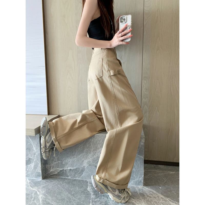 이른 가을 아메리칸 레트로 캐주얼 워크웨어 팬츠 새로운 다용도 디자인 센스 루즈핏 넓은 다리 모통이 칼 바지 이미지 6