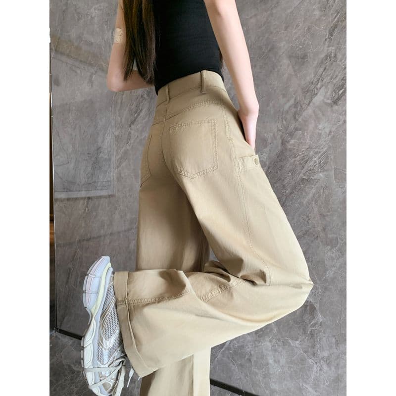 이른 가을 아메리칸 레트로 캐주얼 워크웨어 팬츠 새로운 다용도 디자인 센스 루즈핏 넓은 다리 모통이 칼 바지 이미지 3