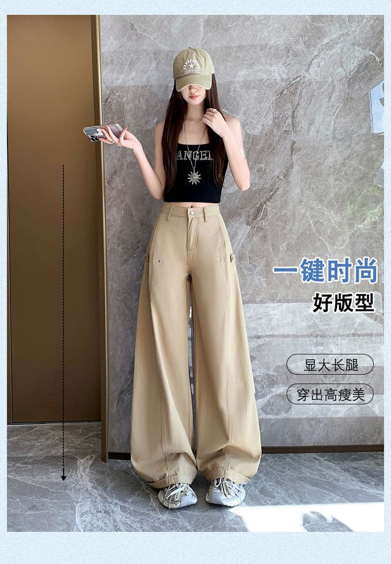 이른 가을 아메리칸 레트로 캐주얼 워크웨어 팬츠 새로운 다용도 디자인 센스 루즈핏 넓은 다리 모통이 칼 바지 상세 이미지 18