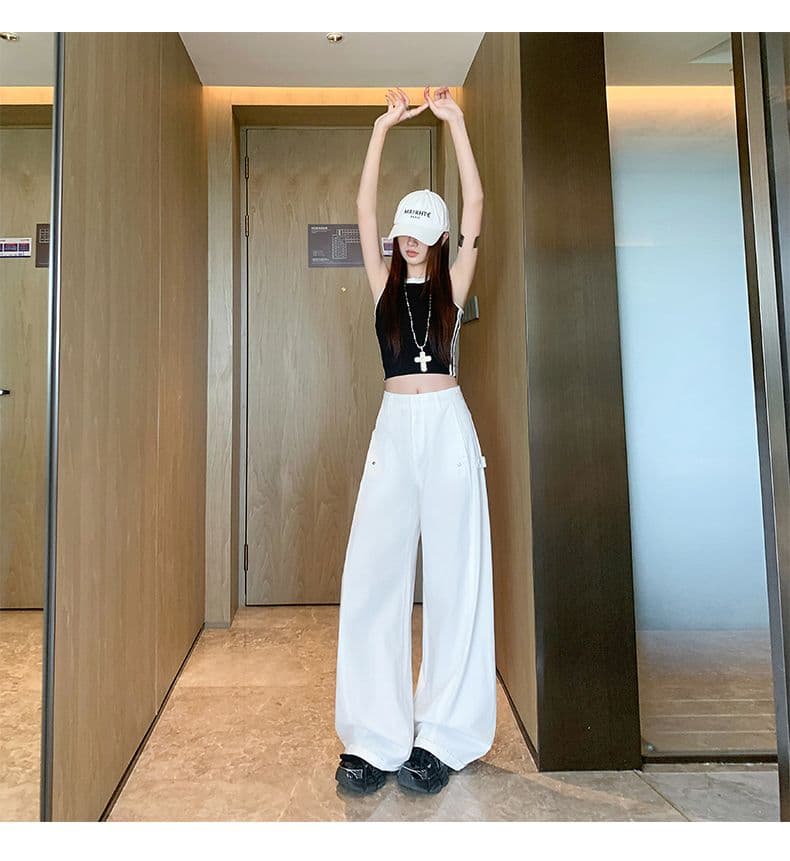 이른 가을 아메리칸 레트로 캐주얼 워크웨어 팬츠 새로운 다용도 디자인 센스 루즈핏 넓은 다리 모통이 칼 바지 상세 이미지 28