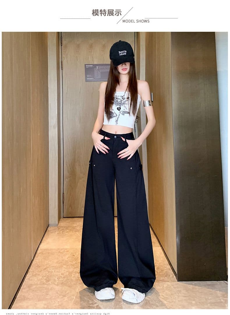 이른 가을 아메리칸 레트로 캐주얼 워크웨어 팬츠 새로운 다용도 디자인 센스 루즈핏 넓은 다리 모통이 칼 바지 상세 이미지 30