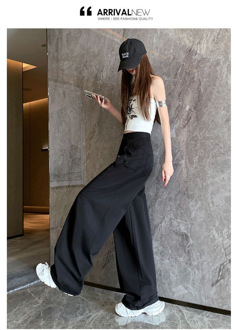 이른 가을 아메리칸 레트로 캐주얼 워크웨어 팬츠 새로운 다용도 디자인 센스 루즈핏 넓은 다리 모통이 칼 바지 상세 이미지 32