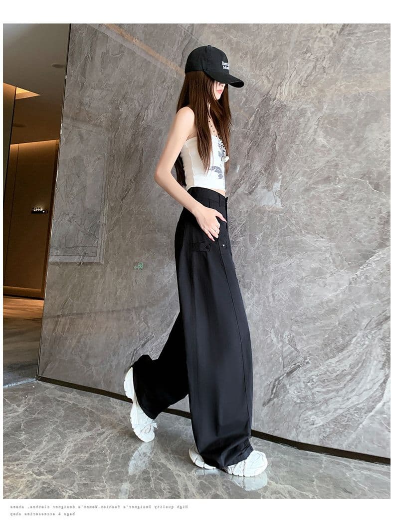 이른 가을 아메리칸 레트로 캐주얼 워크웨어 팬츠 새로운 다용도 디자인 센스 루즈핏 넓은 다리 모통이 칼 바지 상세 이미지 34