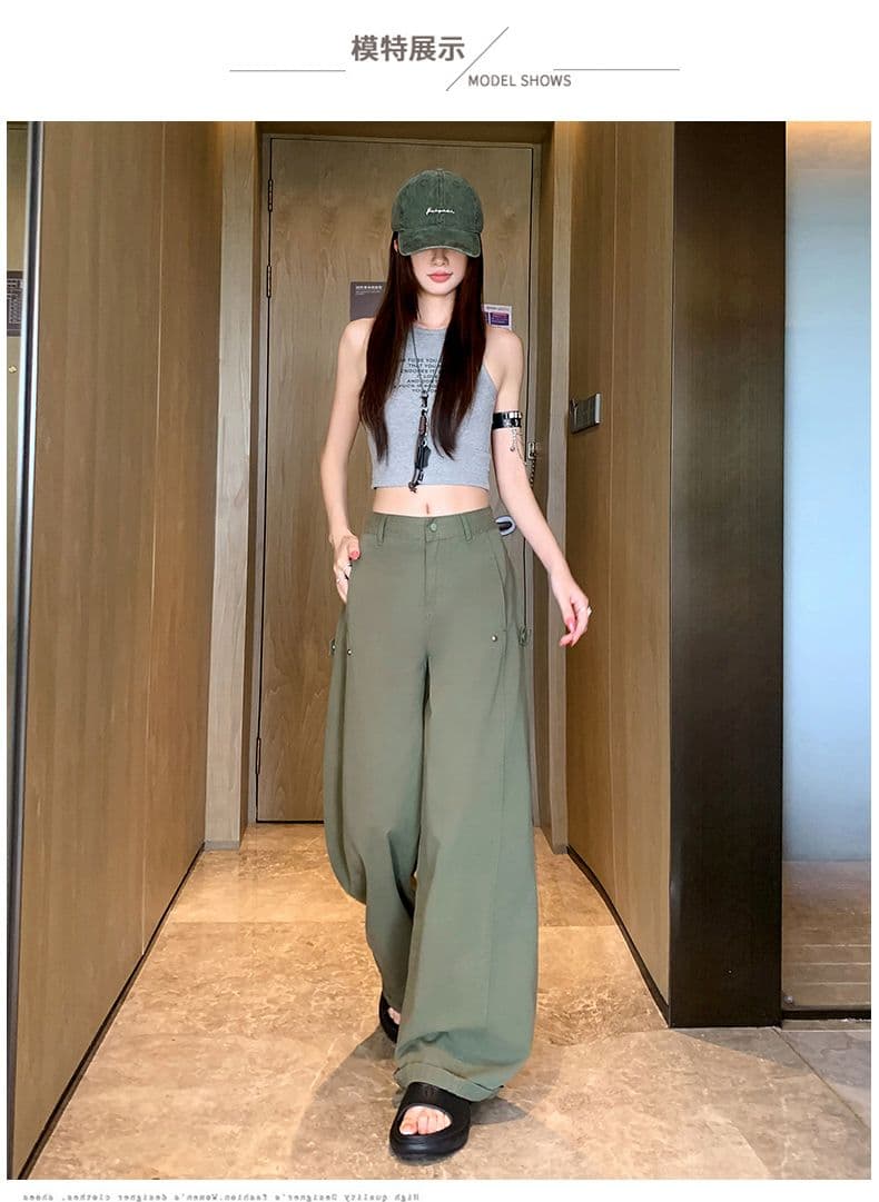 이른 가을 아메리칸 레트로 캐주얼 워크웨어 팬츠 새로운 다용도 디자인 센스 루즈핏 넓은 다리 모통이 칼 바지 상세 이미지 40