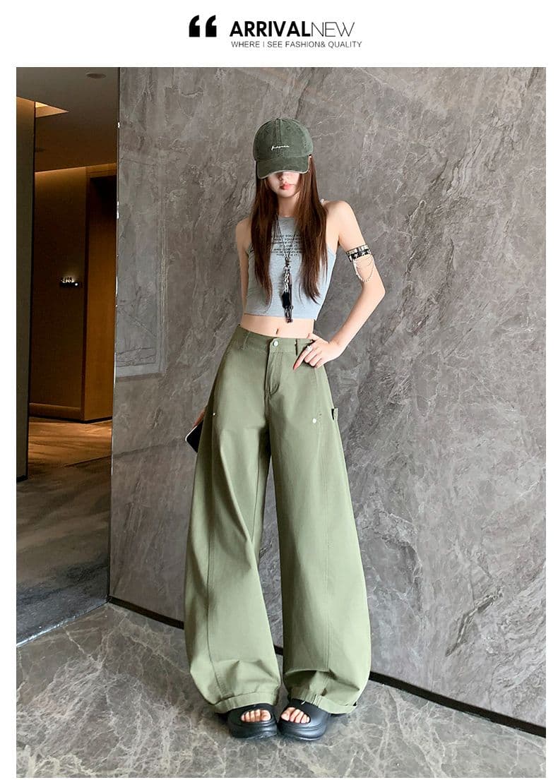 이른 가을 아메리칸 레트로 캐주얼 워크웨어 팬츠 새로운 다용도 디자인 센스 루즈핏 넓은 다리 모통이 칼 바지 상세 이미지 42