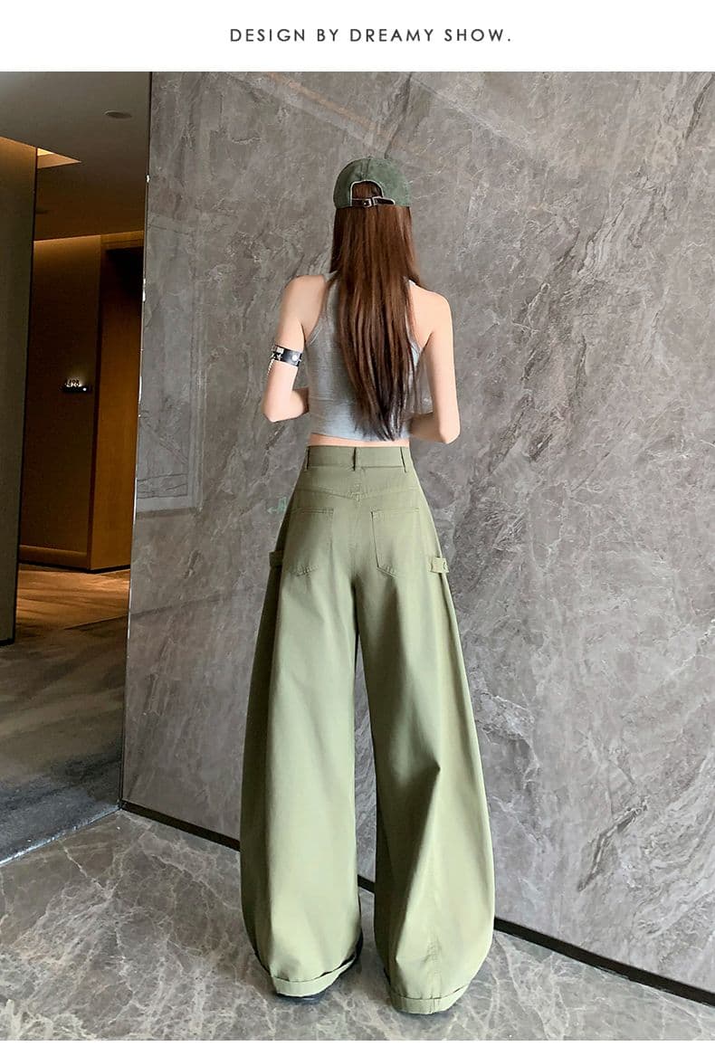 이른 가을 아메리칸 레트로 캐주얼 워크웨어 팬츠 새로운 다용도 디자인 센스 루즈핏 넓은 다리 모통이 칼 바지 상세 이미지 43