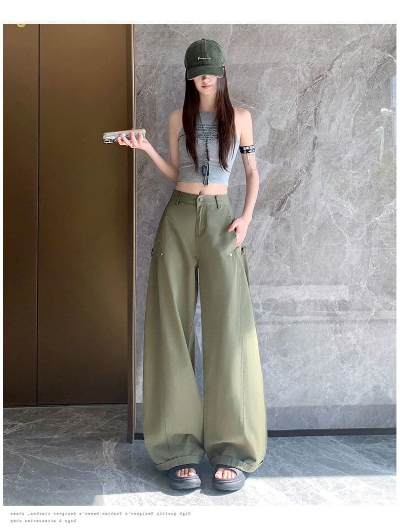 이른 가을 아메리칸 레트로 캐주얼 워크웨어 팬츠 새로운 다용도 디자인 센스 루즈핏 넓은 다리 모통이 칼 바지 상세 이미지 44