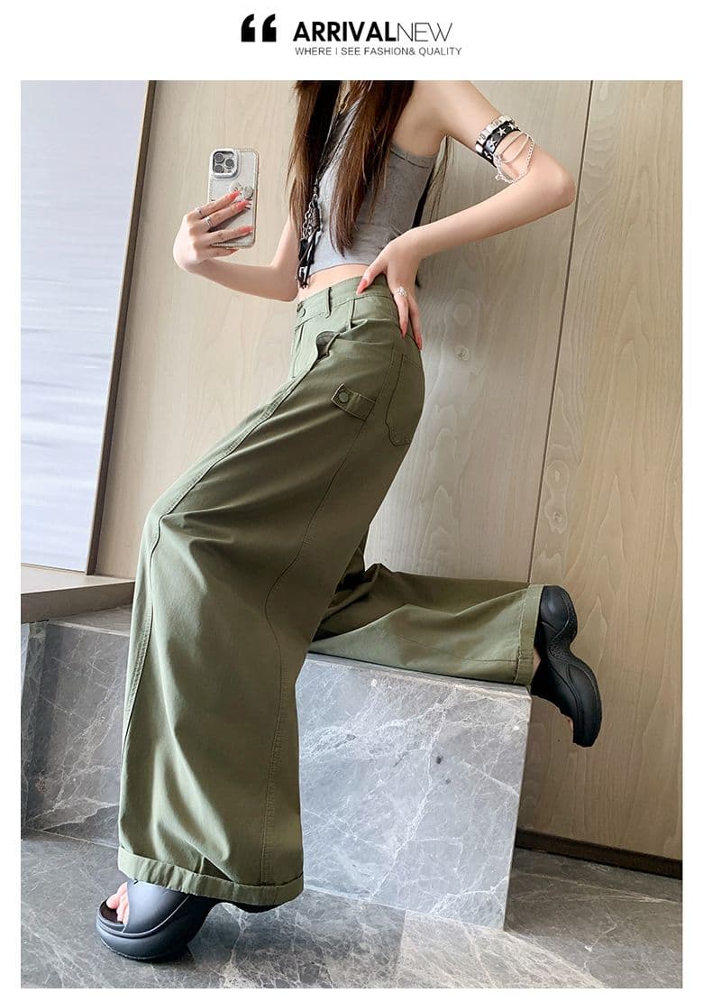 이른 가을 아메리칸 레트로 캐주얼 워크웨어 팬츠 새로운 다용도 디자인 센스 루즈핏 넓은 다리 모통이 칼 바지 상세 이미지 46