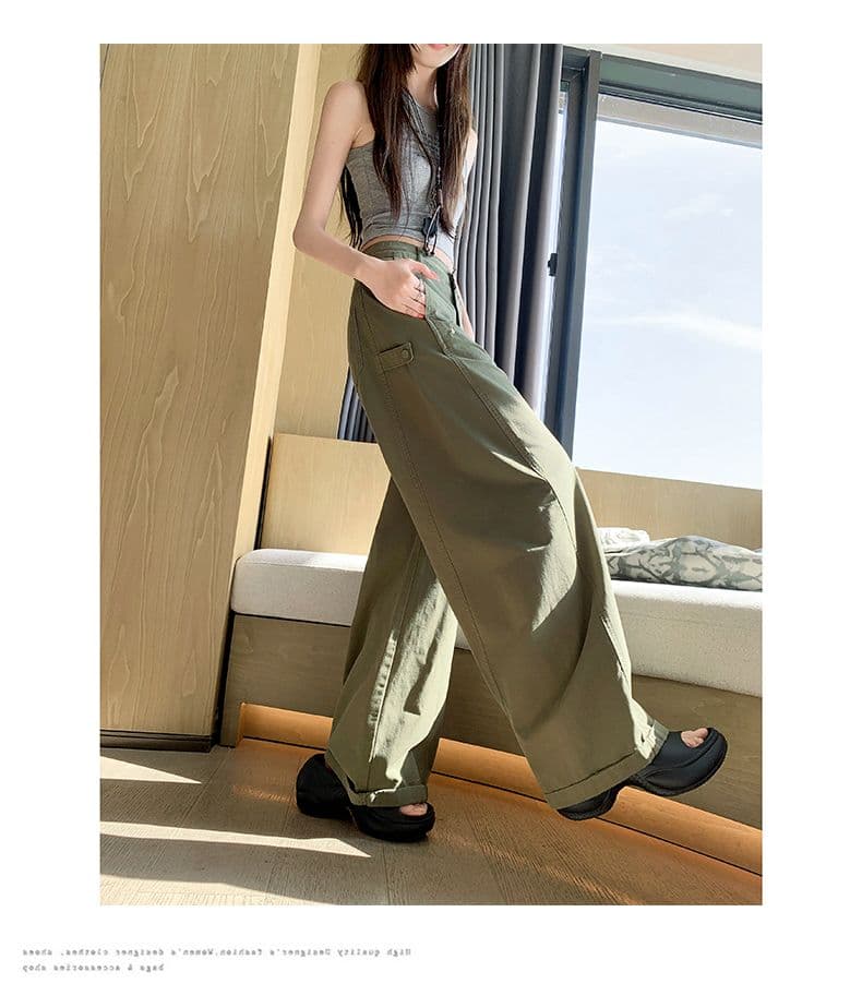 이른 가을 아메리칸 레트로 캐주얼 워크웨어 팬츠 새로운 다용도 디자인 센스 루즈핏 넓은 다리 모통이 칼 바지 상세 이미지 49
