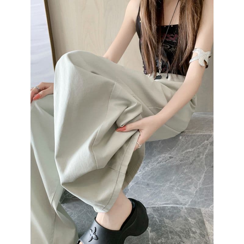 오래된 돈 레트로 서있는 자르다 디자인 센스 명중 Pleat 캐주얼 바지 새로운 루즈핏 와이드 레깅스 바지 이미지 5