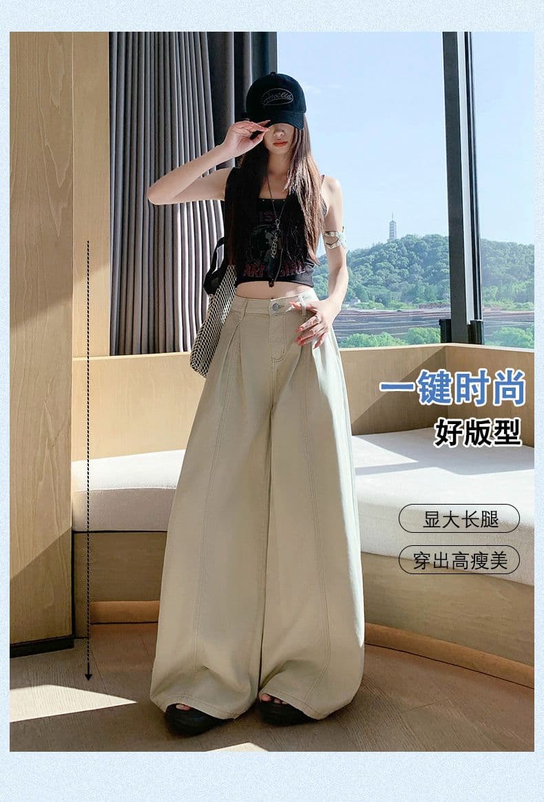 오래된 돈 레트로 서있는 자르다 디자인 센스 명중 Pleat 캐주얼 바지 새로운 루즈핏 와이드 레깅스 바지 상세 이미지 10