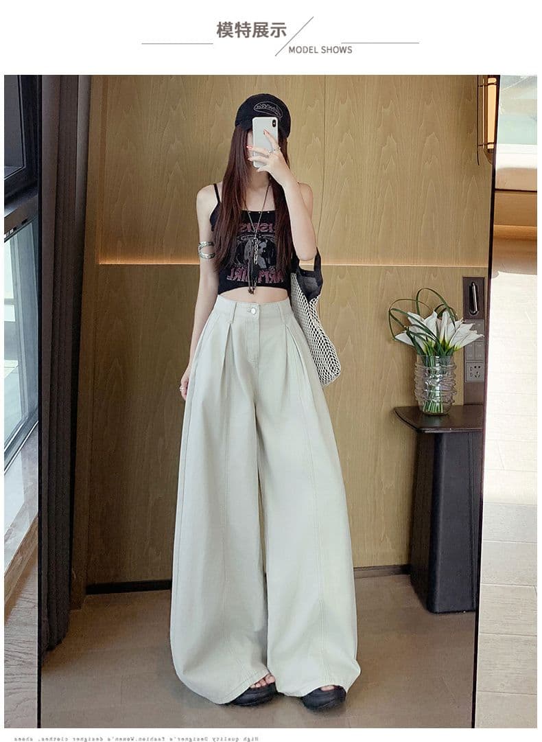 오래된 돈 레트로 서있는 자르다 디자인 센스 명중 Pleat 캐주얼 바지 새로운 루즈핏 와이드 레깅스 바지 상세 이미지 13
