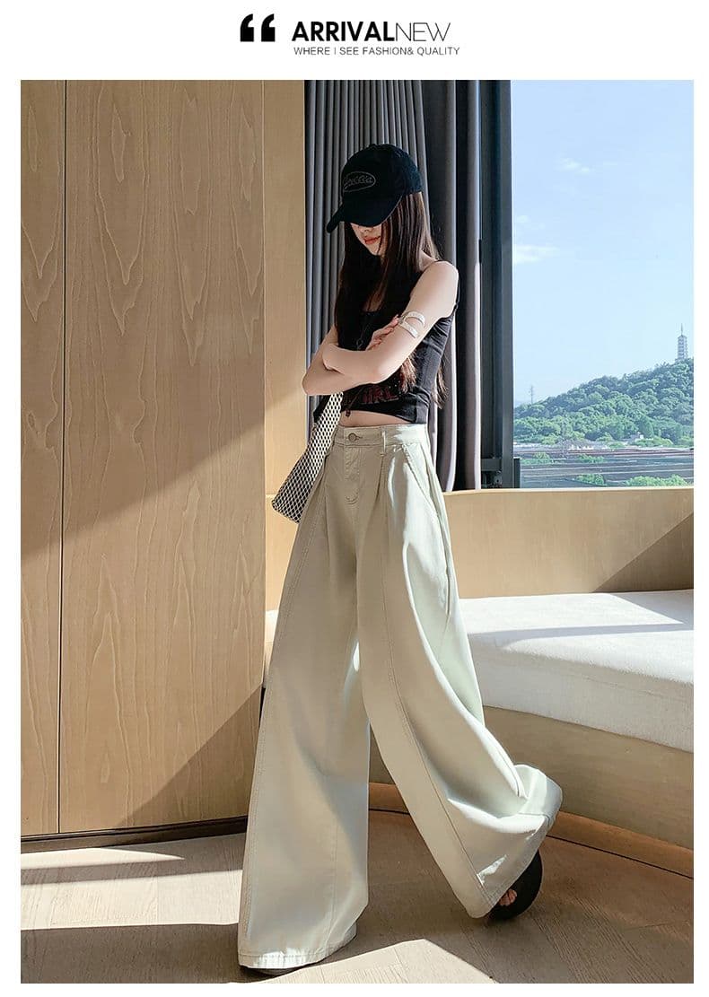 오래된 돈 레트로 서있는 자르다 디자인 센스 명중 Pleat 캐주얼 바지 새로운 루즈핏 와이드 레깅스 바지 상세 이미지 19
