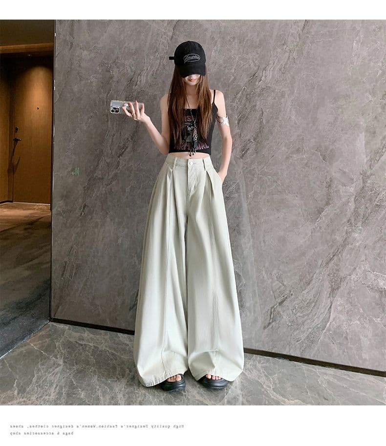 오래된 돈 레트로 서있는 자르다 디자인 센스 명중 Pleat 캐주얼 바지 새로운 루즈핏 와이드 레깅스 바지 상세 이미지 22