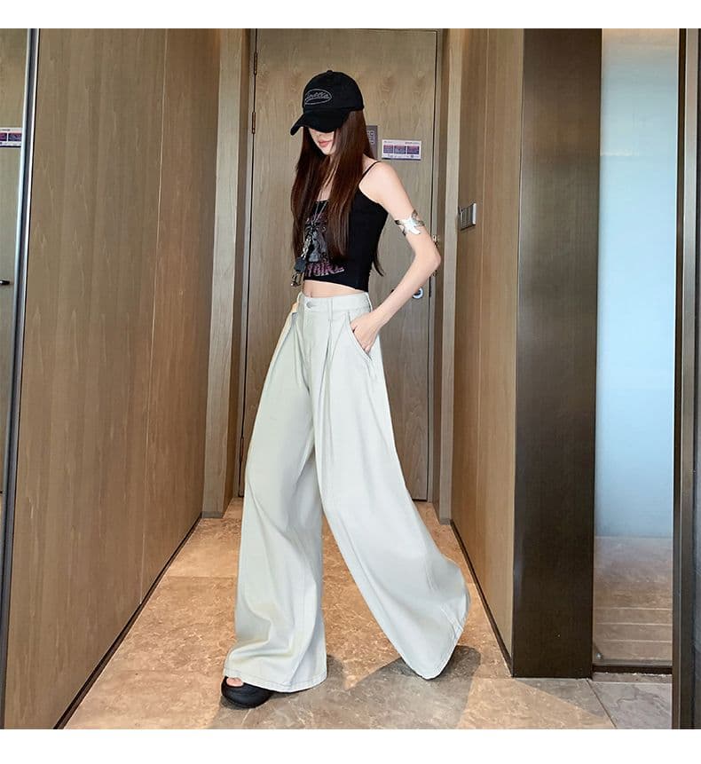 오래된 돈 레트로 서있는 자르다 디자인 센스 명중 Pleat 캐주얼 바지 새로운 루즈핏 와이드 레깅스 바지 상세 이미지 23