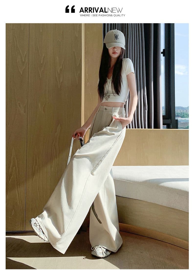 오래된 돈 레트로 서있는 자르다 디자인 센스 명중 Pleat 캐주얼 바지 새로운 루즈핏 와이드 레깅스 바지 상세 이미지 27