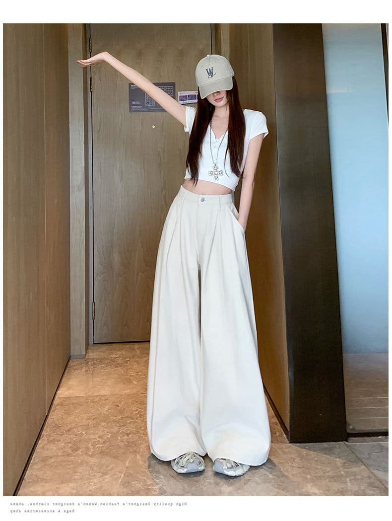 오래된 돈 레트로 서있는 자르다 디자인 센스 명중 Pleat 캐주얼 바지 새로운 루즈핏 와이드 레깅스 바지 상세 이미지 29